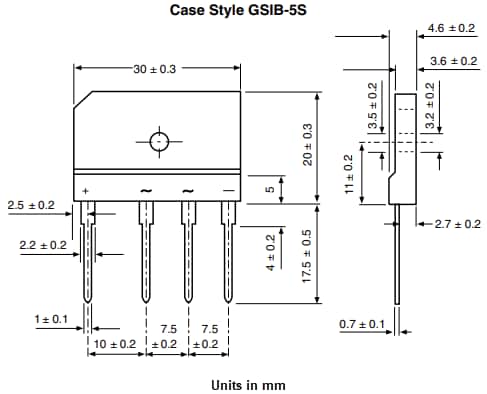 기계 도면 - Vishay Semiconductors GSIB15Ax 브리지 정류기